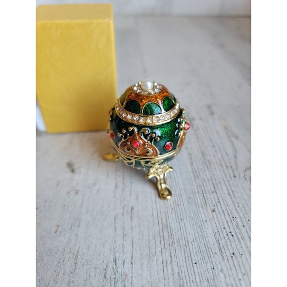Miniature egg Green trinket box Easter rhinestone home decor unique - Picture 4 of 9